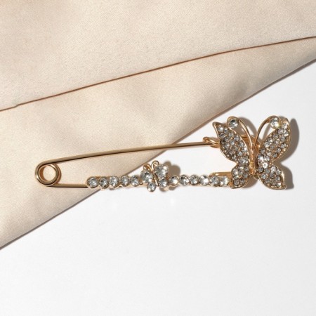 Pin "Butterflies" duet, 8 cm, white color in gold-4