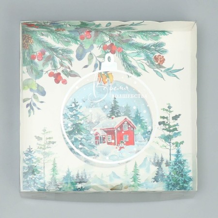 Box for confectionery products with PVC "Winter", 15 x 15 x 3 cm, New Year-2