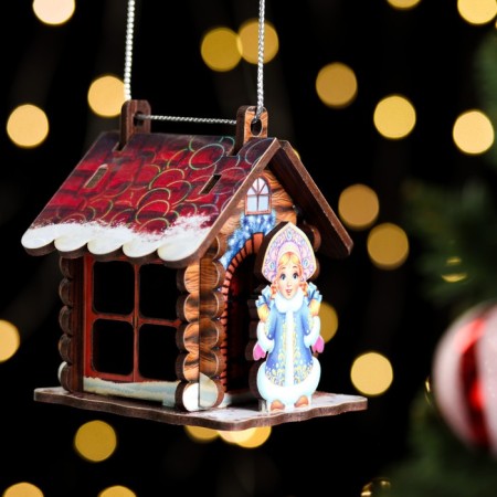 Toy on the tree "House" with the Snow Maiden, Mix, 9x6.5x6.5cm-2