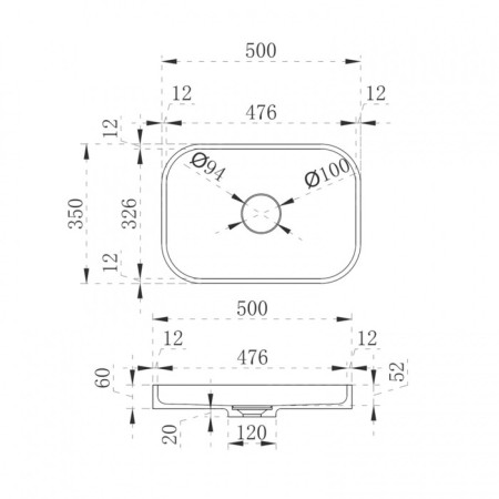 ABBER STEIN AS2602 sink, invoice, 500x350x60 mm, white, matte-4