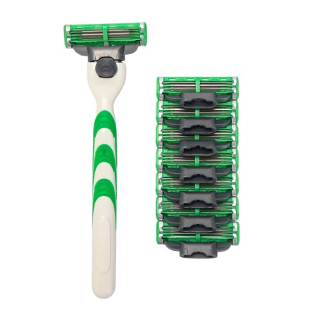 Gillette Mach3 + 8 Exchange Cassettes Complete Color Green-3