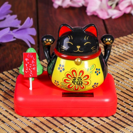 Plastic pendulum from the solar battery "Cat Mani-Neko with a tree" Black 8x10x6 cm