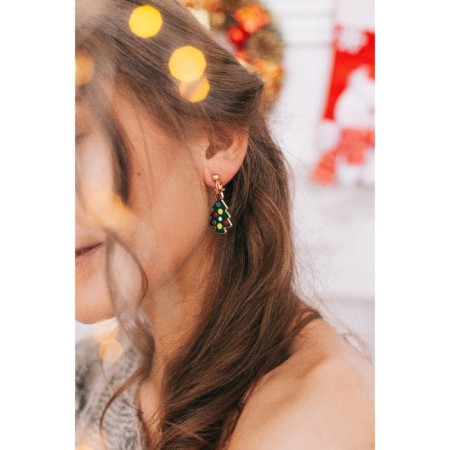 Earrings "New Year" Christmas tree and Santa, colored in gold-4