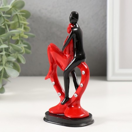 Polystone souvenir "Lovers in heart with rhinestones" Red-black 12.5x6.5x4.5 cm-3