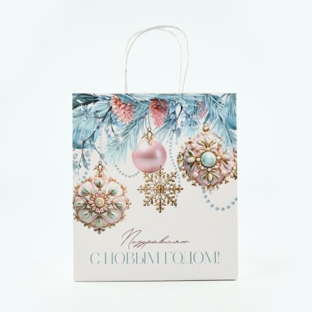 New Year's gift package "Happy New Year", white craft, 22 x 25 x 12 cm, new year-2