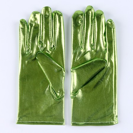 Carnival accessories- gloves, green metallic, artificial leather-4