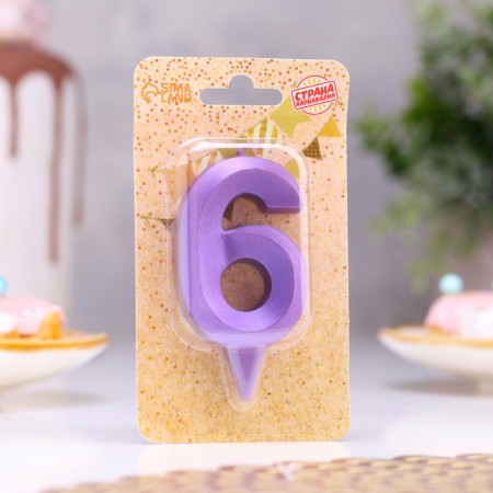 Candle in the Cake "Fine", number "6", purple metallic, 6.5 cm-1