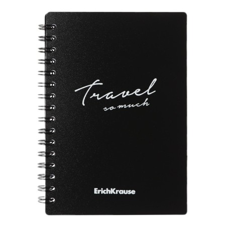Notebook A6, 80 sheets in a cage on a spiral Erichkrause "Classic Words", a plastic cover, an offset unit, whiteness 100%, black
