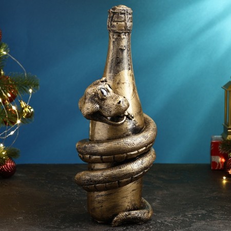 The piggy bank "Snake with champagne" Black gold, 35x16x16cm-1