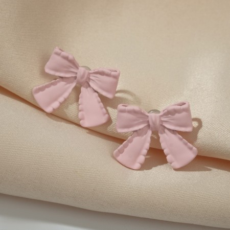 Earrings Metal "Bows" tape, pink color-1