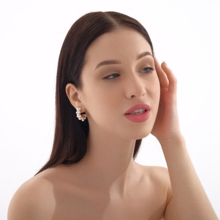 Earrings with pearls "Moon path", white color in gold-1