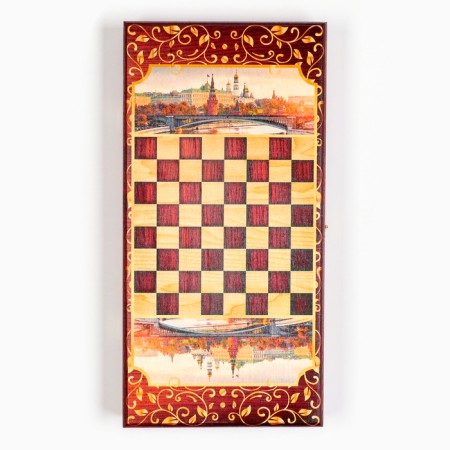 Wooden backgammon with checkers "Moscow", board game, 40 x 40 cm-1