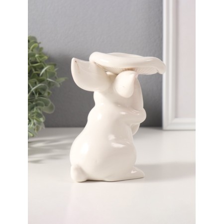 Souvenir Ceramics "White Rabbit under the mushroom" 8x9x13 cm-2