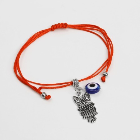 Bracelet-reinforcing “red thread” Glazik and owl, blue color with black silver, D = 7 cm-1