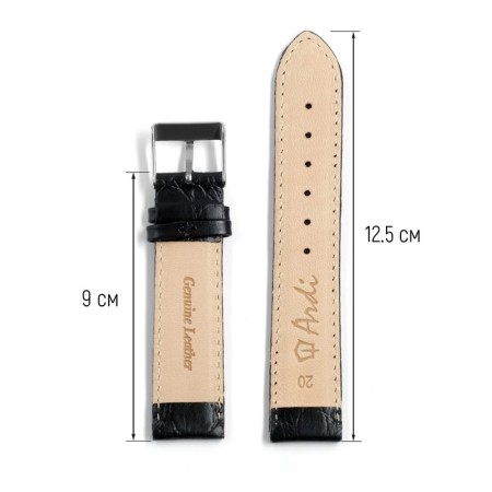 Watch strap, 20 mm, harness 75 mm, larynx 115 mm, genuine leather, black-1