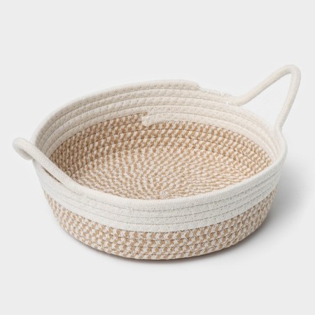Basket for storage ladled handmade LadOOM "Visavi", cotton, with handles, 34 × 24 × 7 cm, beige color-4