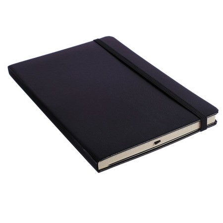 A5 Business Notepad, 100 sheets of Megapolis Journal, artificial leather, tinted block, elastic band, black-1