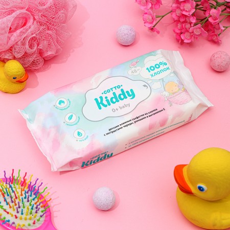 Wet Cottokiddy napkins for children, with cotton, 48 pcs.
