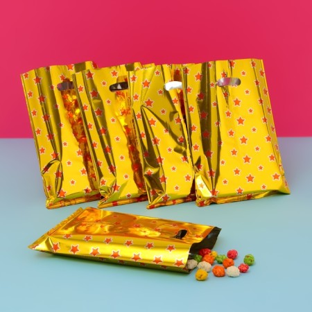 Gift, metallized package, "stars" gold 17x25 cm, 20 microns 10 pcs set