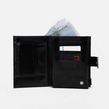 Male purse on the button, a department for car documents and passports, black color-7