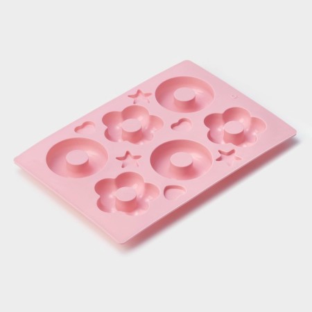 The form for baking the share "Sweets. Donut and chamomile ”, silicone, 25.5 × 17.5 cm, 6 cells, color mix-2
