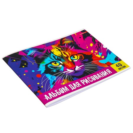 Album for drawing A4, 40 sheets on the bracket "Bright Cat", covered Cardboard, SoftTouch, block 100 g/m2-1