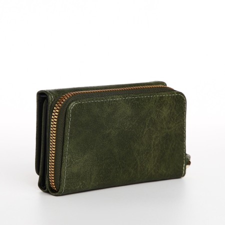 Women's wallet on the button, green color-1