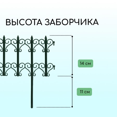 Decorative fence, 25 × 180 cm, 5 sections, plastic, green, "classics"-2
