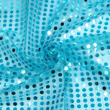 Surfacing for needlework, a net with sequins, turquoise color, 47.5 × 50 cm