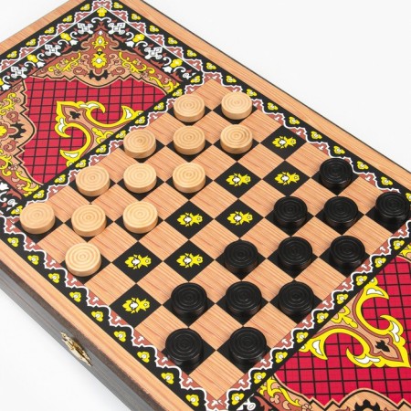 Backgammon "red pattern", wooden board 50 x 50 cm, with a field for playing checkers-2