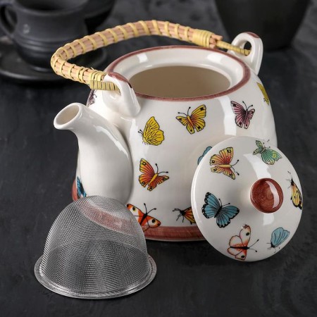 Keramic teapot keramic with metal sieve "Butterflies", 900 ml-4