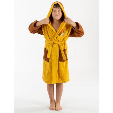 Terry robe for a boy, height 146-152 cm, yellow color-3