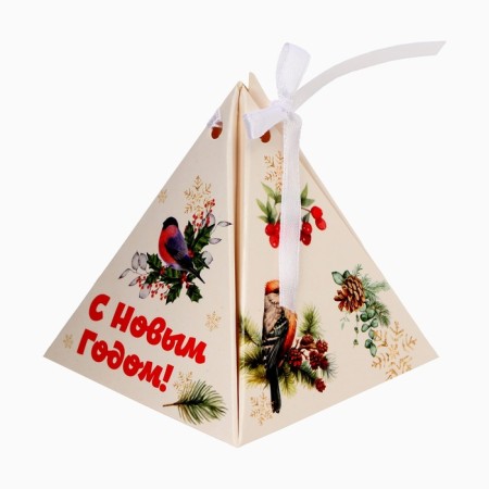 New Year. Bonbonniere, New Year's gift packaging "Snegier and mountain ash", 7 × 7 × 7.5 cm.-2