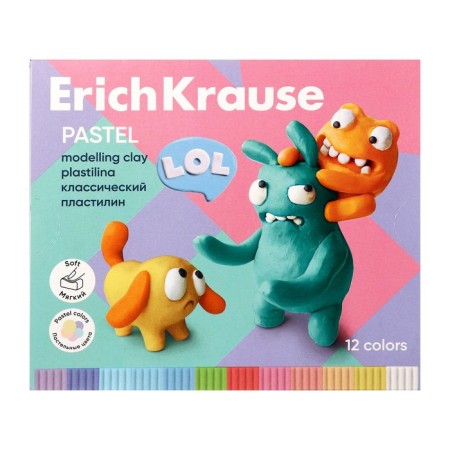 Plasticine 12 colors, 216 g, Erichkrause "Jolly Friends Pastel", with a stack, in cardboard packaging-1
