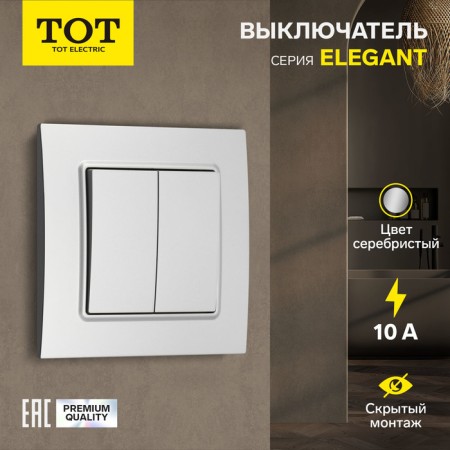 Sining Tot Elegant switch, 10 a, 2 cl., Hidden, silver