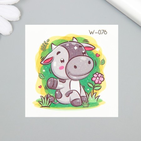Tattoo on the body color "Cowing in the meadow" 6x6 cm