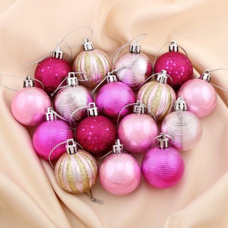 Set of balls plastic D-4 cm, 35 pcs "Glamorous mix" Golden-pink