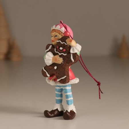 Souvenir Polystone Suspension "New Year's elf with gingerbread liver" 6x4x10.5 cm-3