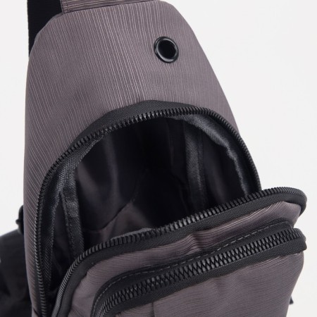 Male sling bag from textiles, headphone opening, gray color-4