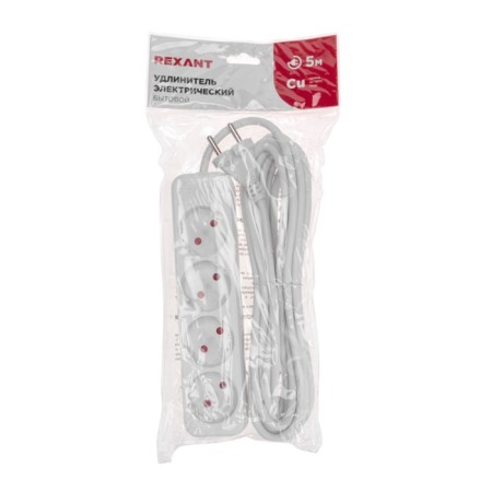 Extension cord Standard 4 nests, 5m, 2x1.0mm², b/s, white rexant-4