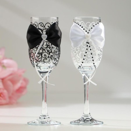 Set of wedding glasses "splendor", black - white