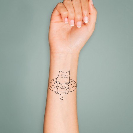 Tattoo on the body Black "Cat Donut" 6x6 cm-2