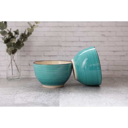 Basilly Ceramic Dolyana "Sea World", 800 ml, d = 14 cm, blue color-5