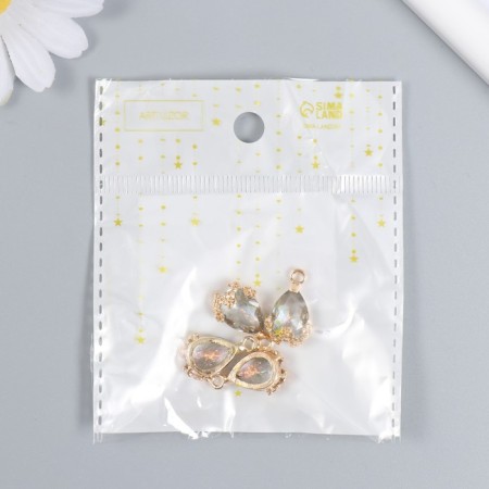 Decor for creativity plastic "drop with golden flowers" transparent crystal 2x1.2 cm-4