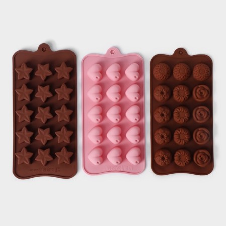 A set of chocolate forms “hearts. Stars. Flowers ", 3 pcs, silicone-4