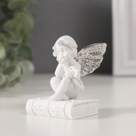 Polystone souvenir "Angel on a book with silver wings" rhinestones 4x4.5x6.5 cm-4