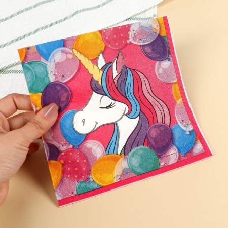 Paper napkins, 33x33 cm, 20 pieces, 3 strata, Minnie and unicorn-2