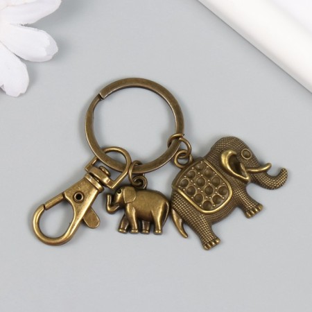 Keychain metal with carbine "Elephants" bronze 6.5 cm-1