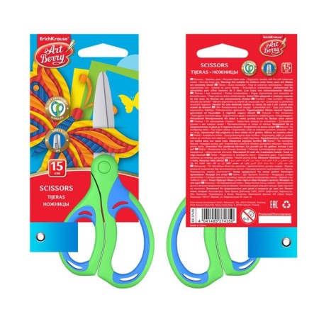 Baby scissors 15 cm, Erichkrause Combi, handles with rubber inserts, with rounded ends of blades, mix-3