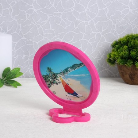 Desktop mirror - suspended “circle”, with a frame for a photograph, D mirror surface 12 cm, packing 10 pcs, color mix-3